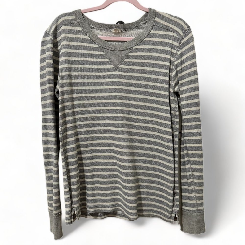 🌼👚 J. Crew Gray Cream Striped Pullover Sweater - Size M 👚🌼
